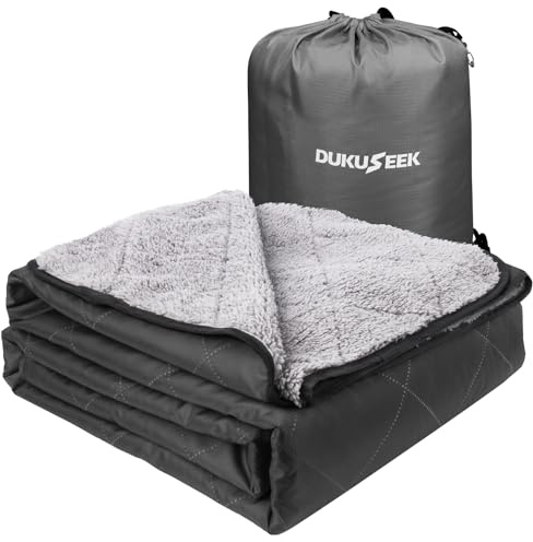 DUKUSEEK Sherpa wasserdichte Campingdecke mit Kapuze – warme große Fleece-Outdoor-Stadiondecke für Auto, Boot, Picknick, Outdoor-Sportveranstaltungen, winddichte Sportdecken für kaltes Wetter