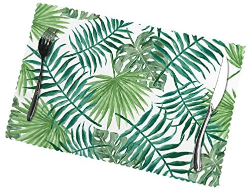 Lot de 6 sets de table transparents imprimés feuilles de palmier 30,5 x 45,7 cm – Sets de table résistants à la chaleur pour Noël et fêtes de fin d'année