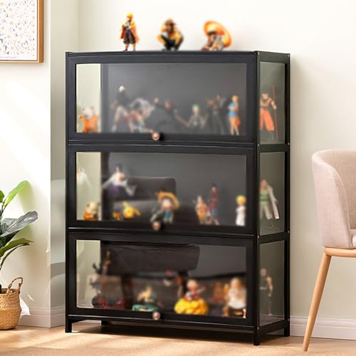 ASQUAR Glasvitrine, Vitrine, Eckvitrine Glasvitrine Standvitrine, Breite: 60/70/80 cm, Vitrinenschrank, Sammlervitrine, Stehend Standvitrine, schwarz 70CM A