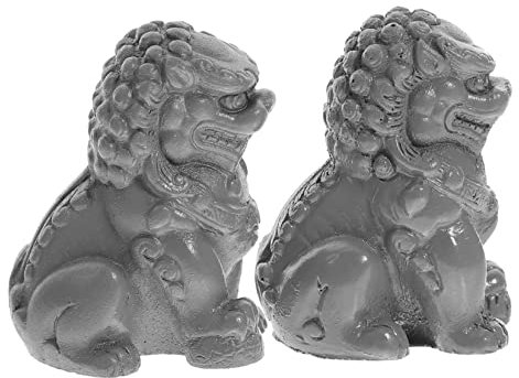 BESPORTBLE 1 Paar Löwenverzierung Aus Stein Schutzstatue Wächter-löwen-Figur Löwenfigur Löwen-Desktop-Ornament Chinesische Wächterstatuen Wächterlöwenstatuen Tier Büro China Zement