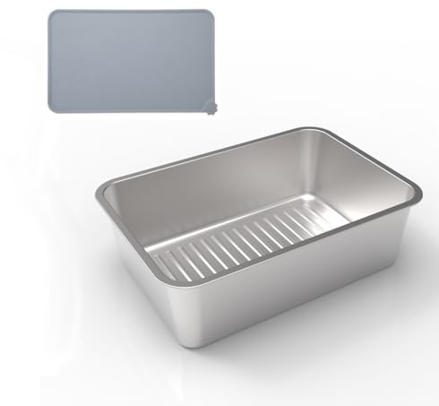GRFELI Edelstahl-Katzentoilette, Große Box für Katzen und Kaninchen, Konvexer Anti-Rutsch-Streifen, Nimmt Keine Gerüche auf, Leicht zu reinigen (Grooved50*35 * 15CM)…