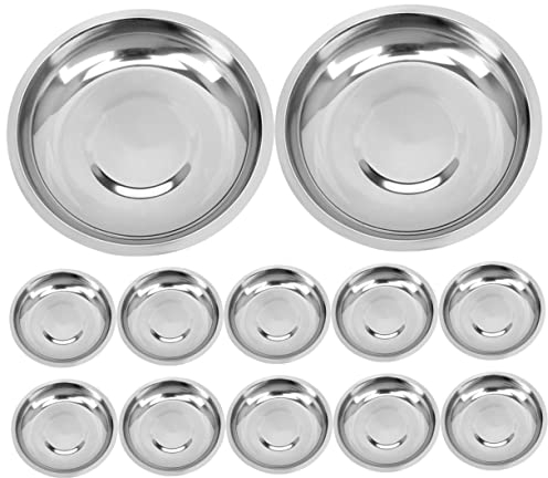 PRETYZOOM 12 Pièces Plaque En Acier Inoxydable Petit Bol En Métal Bol De Crème Glacée Apéritif Assiettes En Bois Collation Petits Bols En Acier Inoxydable Bol Ramequin Rond Équipement Plat
