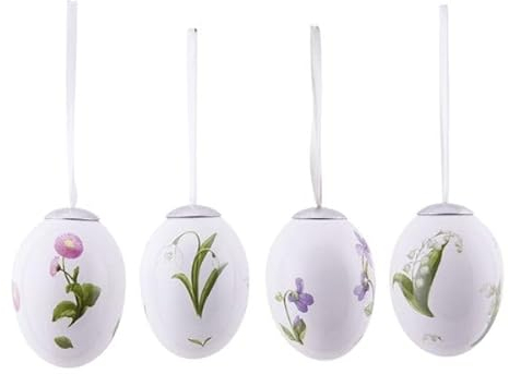 Arinosa Keramik Ostereier Set Weiß Blumenmotiv Frühlingsblüher 5,2x5,2x7,3 cm