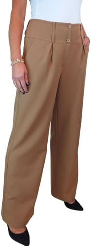 Paulo Due Women's Wide Leg Formal Trousers, High Waist, Pleated Smart Office Workwear Tan 10-22 (18)