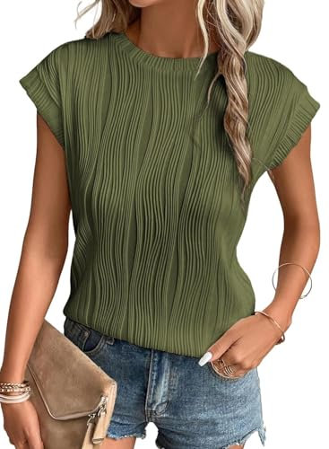 Gemulate Ladies Tops t-Shirt Round Neck Short Sleeve Summer Tunic Tops Womens Casual Knit tee Shirts Office Blouses Jungle Green M