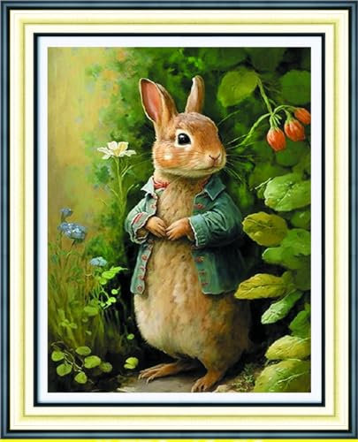 Meecaa Kreuzstich-Set, 11-fädig, geprägt, Kaninchen, Blume, Tier-Stickset mit Zubehör, vorgedruckt (40 x 50 cm) (RABIT)