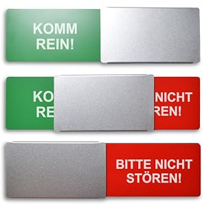 Frei/Besetzt-Schild Style: KOMM REIN!/BITTE NICHT STÖREN! 175x50mm - Design Made in Germany - Gravierter Text - Rahmenloses Schild mit Metallschieber - 2 Klebepads der renommierten Marke 3M - SynMe