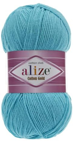 100g Strickgarn Alize Cotton Gold Uni Klassikgarn Häkelgarn Strick-Wolle Farbwahl, Farbe:287 helltürkis