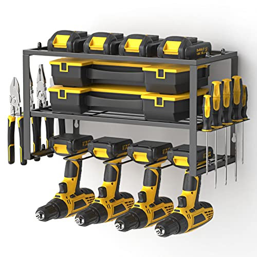 Yeabett Almacenamiento de herramientas eléctricas, soporte para herramientas de taladro eléctrico, estante de herramientas resistente y 1 paquete de 3 capas, soporte inalámbrico para taladro - Estante