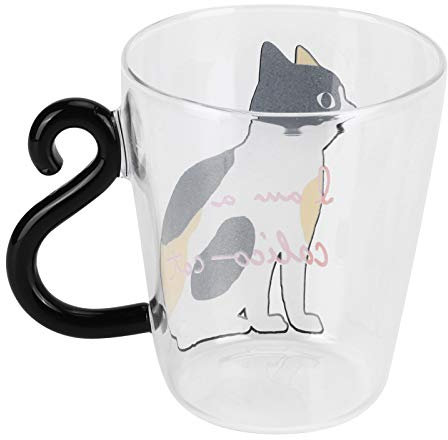 Cat Cup, Cute Cat Mug Reusable Cups Glass Gift Transparent Milk Tea Water Glass Cat Cups for Women Girls Kids Friends (White Cat)