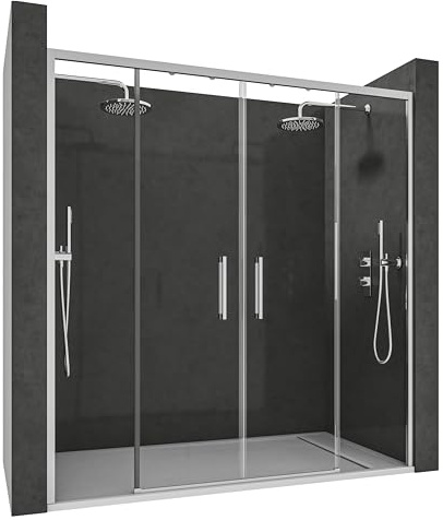 NEBADOON | Mamparas de Ducha - 2 Fijos + 2 Puertas Correderas - Mamparas de Ducha Corredera con Cristal Templado 6 mm Antical - Perfilería Plata Brillo - 154 a 156cm Ancho Adaptable 4cm x 195cm (Alto)