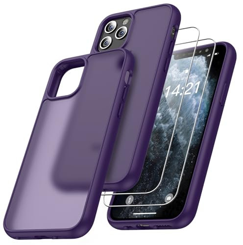 Niphabe Matt Hülle Kompatibel mit iPhone 11 Pro mit 2 Stück Schutzfolie, Nie Vergilbung Hard PC Case Kratzresistente Rückseite Stoßfest Schutzhülle TPU Bumper Hülle Dunkel Violett