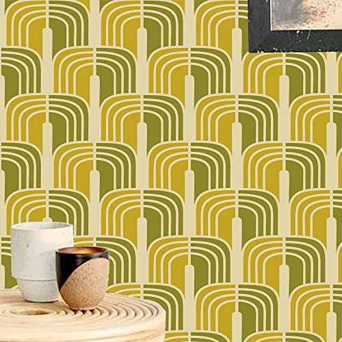 Papier Adhesif pour Meuble Rayures Jaune Vert Papier Peint Adhesif Mural Vinyle Papier Collant pour Meuble Imperméable Papier Peint Autocollant Mur Papier Peint Adhesif 1P (40x250 cm)