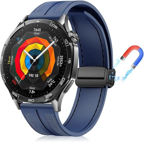 PaceBid 22mm Silicone Cinturino per Huawei Watch 5 46mm/GT 5/GT5 Pro 46mm/Watch4/4 Pro, Silicone complesso Nylon Intrecciato Magnetico WatchBand per Huawei Watch GT 3/GT4/Watch3/3 Pro/GT2 - Blu