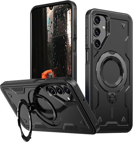 PanXCase Armor Case for Samsung Galaxy A05s - 360° Metal Ring Kickstand Magnetic Military Grade Anti-fall Airbag Shockproof Protection Bumper Cover (Black)