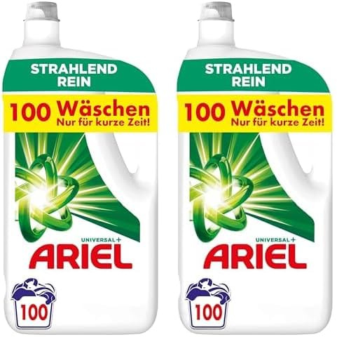 Ariel Flüssigwaschmittel Waschmittel, 100 Waschladungen Universal, Kraftvolle Fleckenentfernung Schon Ab Der 1 Wäsche (Packung mit 2)