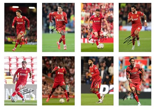 Set of 20 Individual Liverpool 2024/5 Football Players Signed 6X4 Inch Photo Prints With Pre Printed Signatures That Would Make A Great Gift For Any Fan.