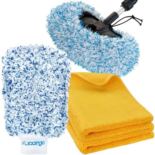 LICARGO Waschbox Set Plus - 1x Premium Brush Cover - 1x Autowaschhandschuh aus ultraweicher Mikrofaser - 1x Auto Trockentuch XXL 90x60cm - für eine schonende Wäsche ohne Kratzer
