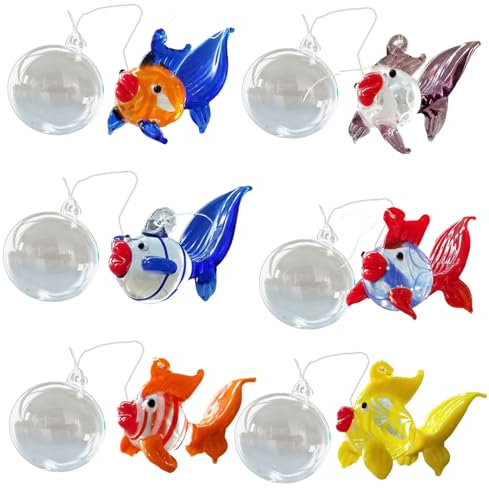 6 piezas de decoración de peces flotantes de cristal colorido para acuario, decoración artesanal de burbujas para decoración del hogar