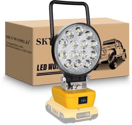 SKYWORLD Lampada da Lavoro Senza Fili per Dewalt Batteria 18V, 42W 4200LM Faro Led Ricaricabile, Portatile Faretto da lavoro per cantiere, campeggio, garage (senza batteria)