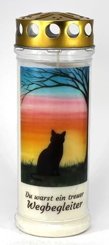 Kerzen Junglas - Grabkerze für Katze 7 Tage Brenndauer (3985) Grablicht mit Motiv und Spruch, Wetterfester Grabschmuck