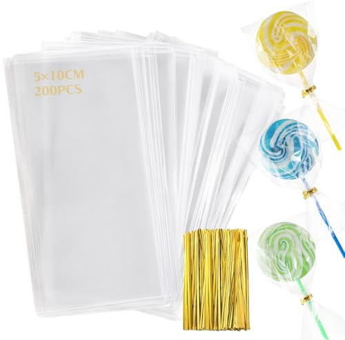 BSTDAYEVER Cellophantüten Klei Kerzentüten Celofantüten Tüten Kerzen 5x10cm | 200stk Zellophantüten cellophane bag Süßigkeiten Tüten Kerzen Durchsichtig für Weihnachten Kindergeburtstage Geschenke