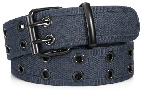 JasGood Nietengürtel Doppelloch Tülle Leinwand Arbeitsgürtel für Herren Damen Unisex Lässiger Webgürtel Stoffgürtel Schwarz Gürtel für Jeans Pants,Grau,120cm
