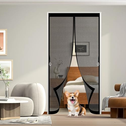 Magnet Fliegengitter Tür 75 x 210 cm Magnet Fliegengitter Lichtdurchlässig, Reißfest, Wetterfest, Langlebig Polyester Atmungsaktiver Masche für Schlafzimmer, Kinderzimmer, Schwarz