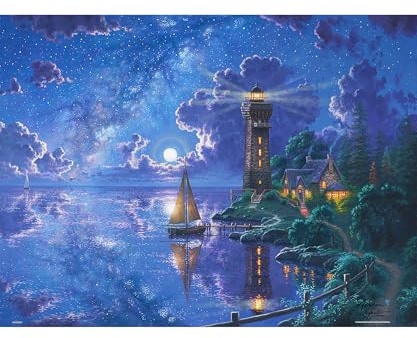 PieceRelax PieceClicks Puzzle 1000 Teile - Light of Peace | 1000 Teile Puzzle für Erwachsene, 47,6 x 63,3 cm, Abraham Hunter, Licht des Friedens, Leuchtturm, Landschaft, Geschenkidee