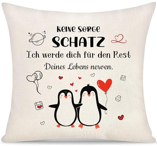 Yoskiasd Kissenbezug Geschenk für Freundin Ehefrau von Freund Ehemann | Dekorativer Kissenbezug mit Pinguin-Motiv,Geschenke für Frauen Männer und Paare,Geschenke zum Valentinstag und zum Jahrestag