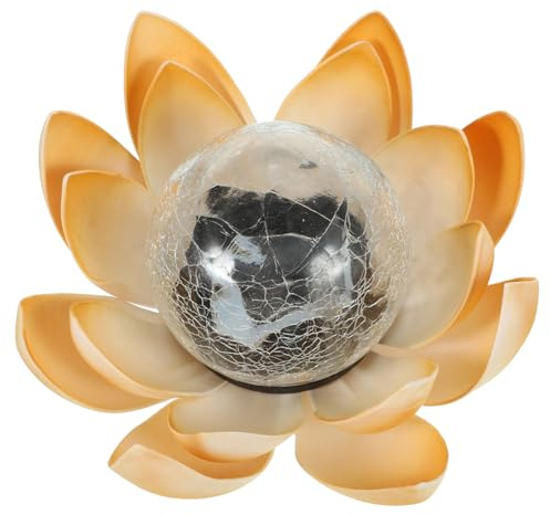 SAFIGLE Solarbetriebene Lotus LED Gartenleuchte aus Glas und Eisen Gelb | 1 Stück, Kontinuierliche Beleuchtung für Garten, Kreative Außendekoration mit Lotus Form