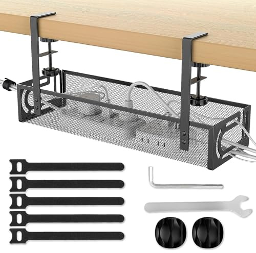 Kabelmanagement unter dem Schreibtisch ohne Bohren, klemmbare Kabelwanne für Schreibtisch, Kabelkanal Organizer für Büro, Küche und PC-Schreibtisch, für Kabel & Steckdosenleisten - schwarz
