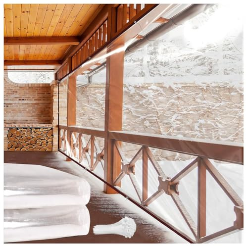 Rideaux transparents d'extérieur Écran de clôture en PVC avec attaches de câble et corde en nylon, Housse de protection imperméable(8x20ft(2.4x6m))