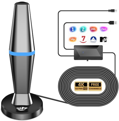 Antena TV Interior con Amplificador de Señal | 4K/1080P, Base Magnética, Antena Portátil, Captación de Canales Locales, Cable Coaxial 3M Compatible con Todas Las TVs
