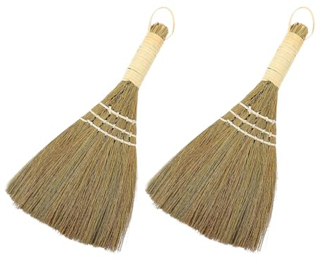 Mini Escoba de Mano 2 Piezas de Miscanthus para Escritorio | Plumero Hecho a Mano, para Limpiar Polvo en Coche y Persianas, No Raya Superficies