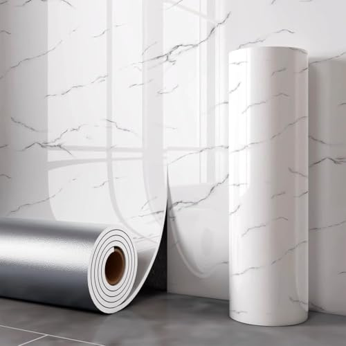 Générique Rouleau De Papier Peint Autocollant Imitation Marbre,Papier Peint Thermique De 2 Mm D'épaisseur, Résistant à l'huile, Imperméable Et Amovible, pour Le Salon, La Cuisine,H1
