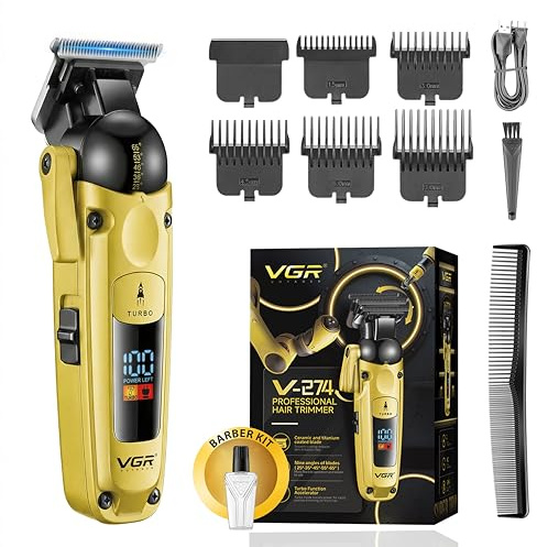VGR 274 Konturen Haarschneidemaschine Profi, Kabelloser Trimmer Herren | Haartrimmer Herren Mit Turbofunktion und Verstellhebel, Präzisionstrimmer Mit T-Förmiger Keramikklinge, LED-Display