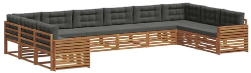 vidaXL Sofagarnituren 10 pcs Natur und Anthrazit Massivholz Akazie, Moderner Garten-Sofa, robuster Outdoor-Sitz, Terrassen-Lounge-Set für gemütliches Sitzen und schickes Leben