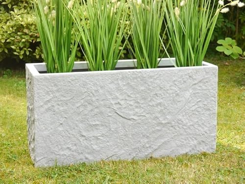 Pflanztröge Rocks 80x30x40 aus Fiberglas wie Orig. Naturstein in grau, Pflanzkübel, Blumenkübel