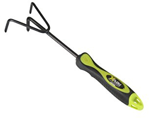 Xclou Griffe piocheuse de jardin jaune et noire - Cultivateur de jardin avec manche ergonomique - Petite griffe à fleurs 3 dents - Outil de jardin multifonction