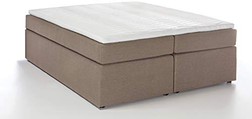 3F FURNITURE FOR FRIENDS Boxspringbett Bella Beige/Grau 200x220 cm H3, 7-Zonen Taschenfederkernmatratze inkl. Visco-Topper, ohne Kopfteil