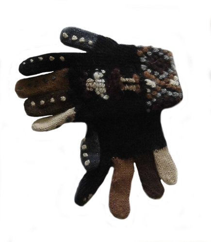 Alpacaandmore Damen handbestickte Handschuhe Fingerhandschuhe Alpakawolle braun und weiß Einheitsgröße (braun)