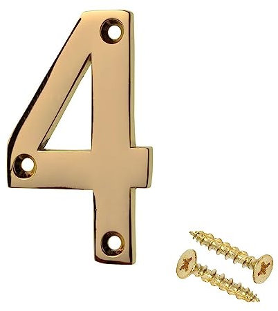 Merriway BH04230 Solid Brass Number Polished and Lacquered Number 4, 75 mm, 3 inch