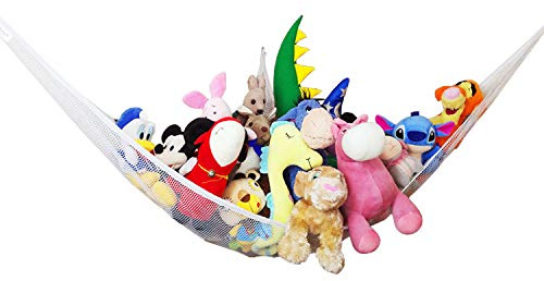 zebrum Toy Hammock, Extra Large Corner Storage Net for Stuffed Animals, Large Soft Toy Holder with 3 Hooks (213 x 150 x 150 cm)