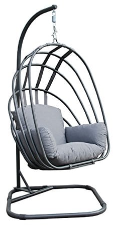 OUTLIV. Faltbarer Hängesessel Suez, Stahl, Gurtbespannung, witterungsbeständig, inkl. Polyester Sitzkissen, belastbar bis 120 kg, Grau, 98x120x200 cm