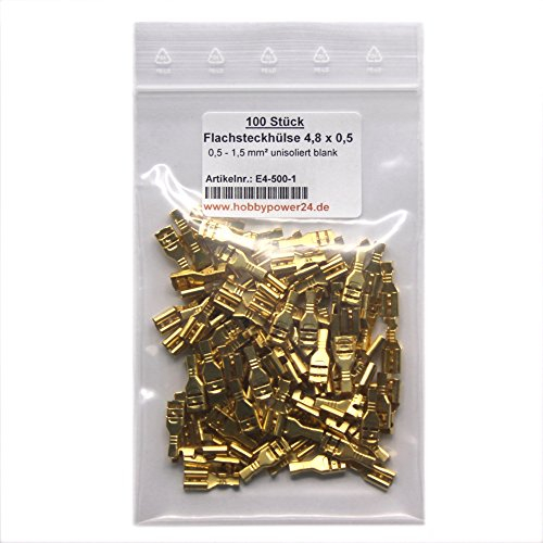 100 Kabelschuhe Kabelschuh 4,8mm unisoliert blank 0,5-1,5 Flachsteckhülse Steckverbinder zum crimpen