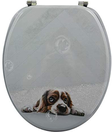 MSV WC Sitz Toilettendeckel MDF Holzkern „Doggy“ Scharniere aus Edelstahl