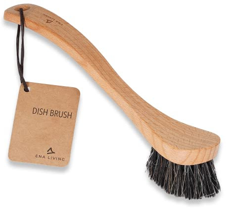 ENA Living Wooden Dish Brush (26x4 cm) | Sustainable FSC-certified Beechwood | Eco Labelled With Horse Hair | Long Lasting and Sturdy