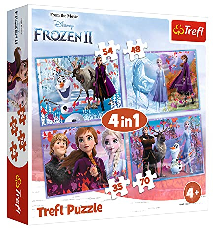 Trefl TR34323 Eine Reise ins Unbekannte, Disney Frozen 2 von 35 bis 70 Teilen, 4 Sets, für Kinder ab 4 Jahren Puzzlebox, Mehrfarbig