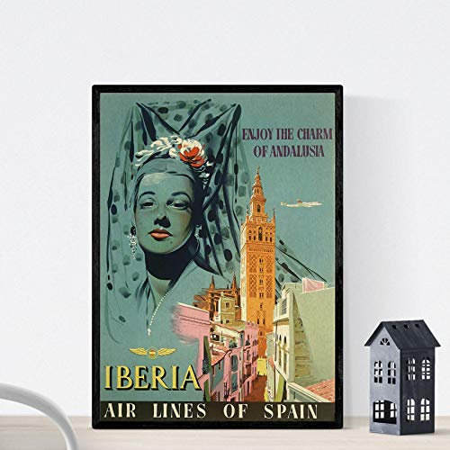 Nacnic Vintage Poster. Weinleseplakat Europas. Andalusische Frau. A3 Größe mit Rahmen